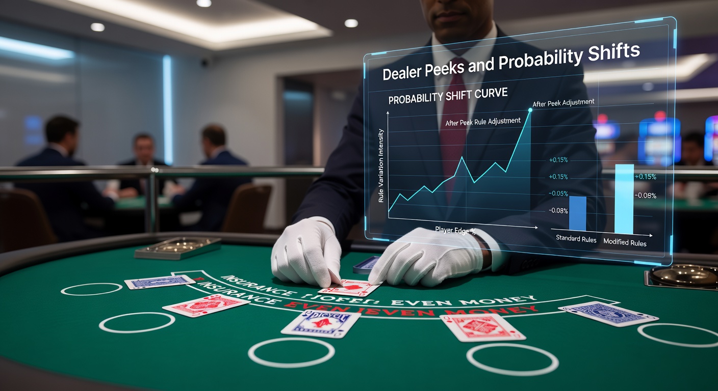 Detaillierte Grafik mit Blackjack-Wahrscheinlichkeiten und House-Edge-Vergleichen unter verschiedenen Regelsets