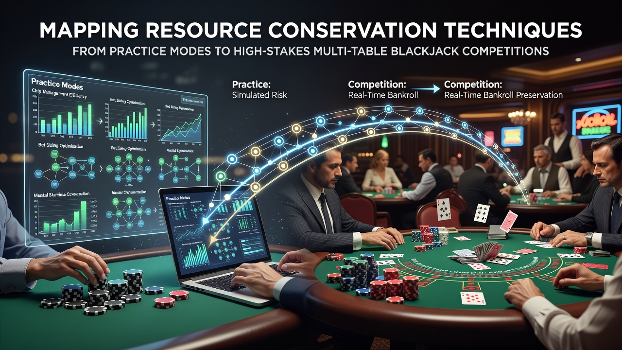 Darstellung der Übertragung von Ressourcenmanagement-Techniken aus Übungsmodi in reale Blackjack-Wettbewerbe mit Fokus auf Multi-Table-Szenarien