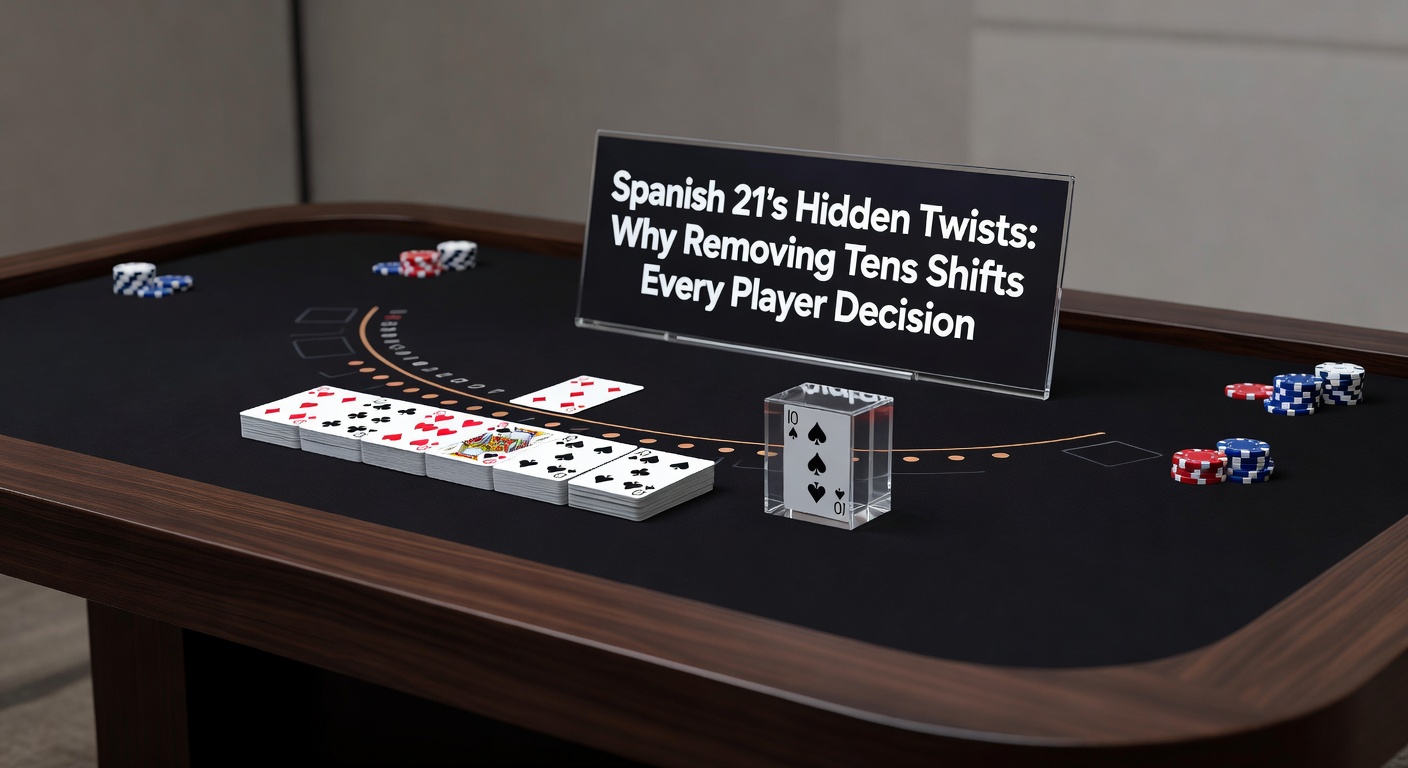 Detaillierte Strategie-Tabelle für Spanish 21, die angepasste Entscheidungen für Hits, Stands und Doubles bei fehlenden Zehnern zeigt – ein unverzichtbares Tool für Spieler